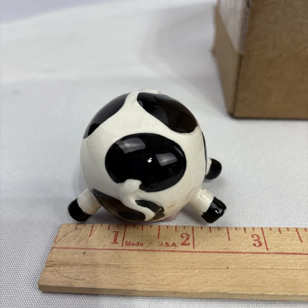 Vintage Spotted Milk Cow Salt & Pepper Shakers Small Black White Novelty Ceramic